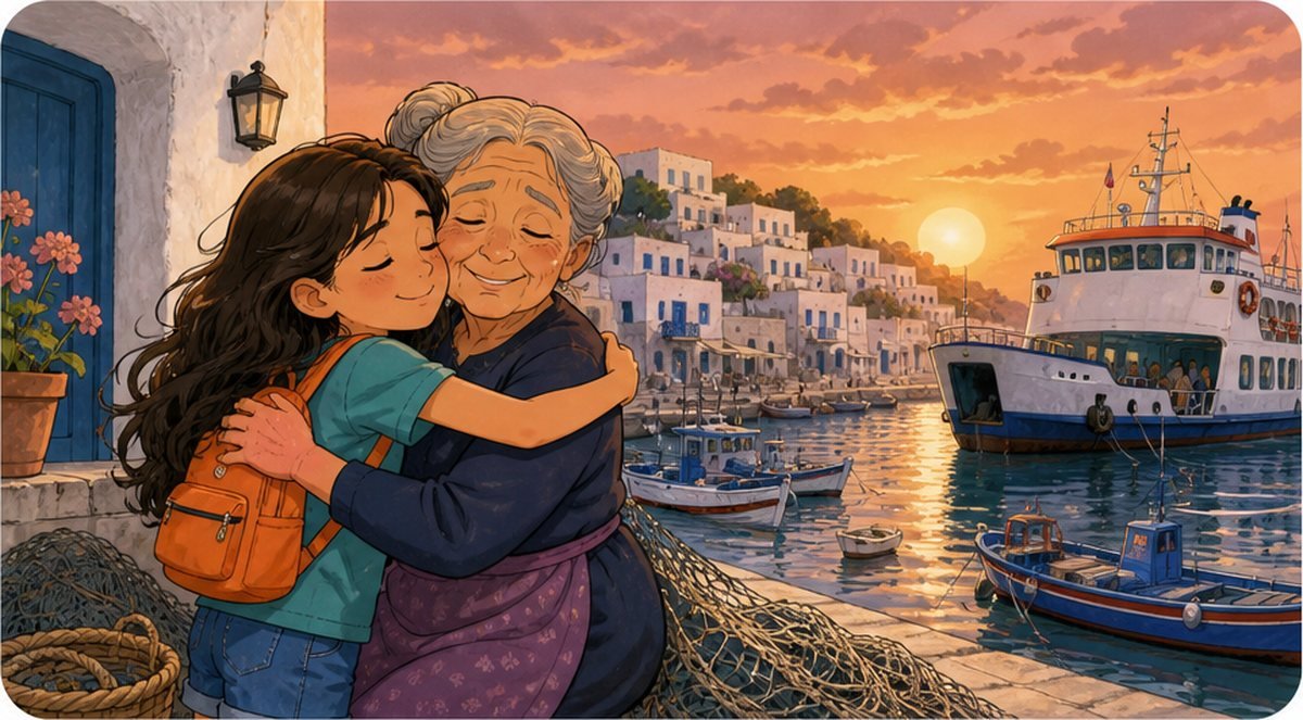Luna abraza a su abuela al volver al pueblo