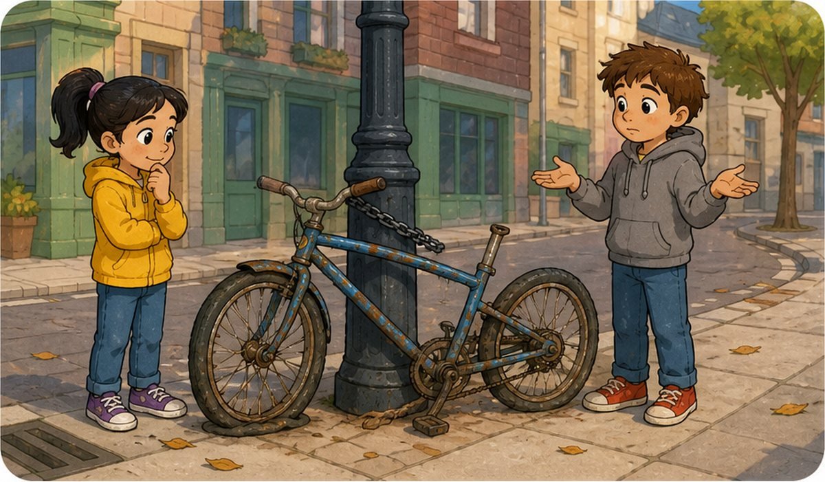 La bicicleta oxidada atada a la farola
