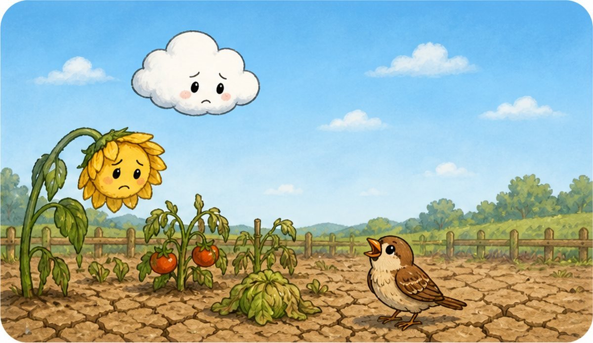 El huerto seco y el pájaro con sed