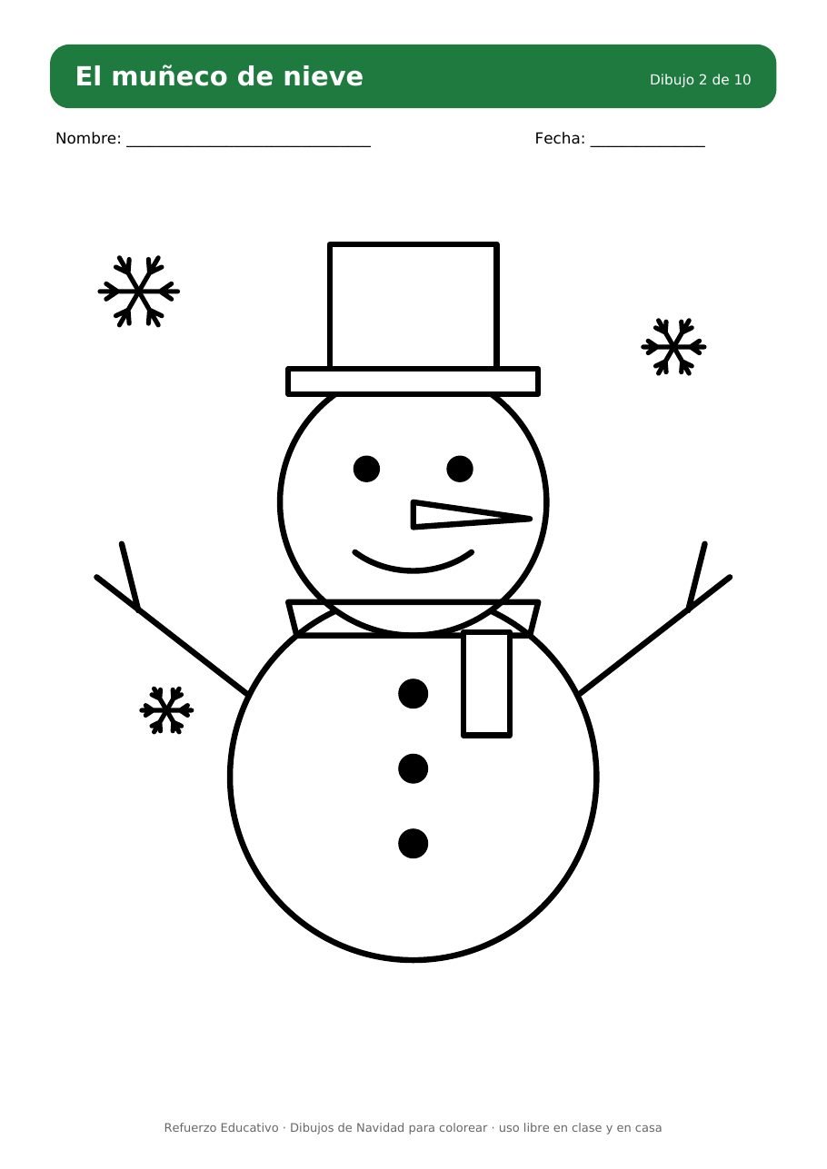 Dibujo de un muñeco de nieve con gorro y bufanda para colorear