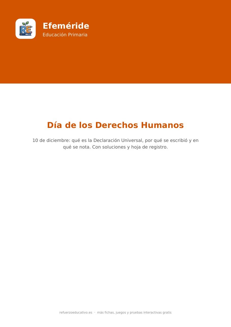 Portada de la ficha en PDF: Día de los Derechos Humanos: fichas del 10 de diciembre para Primaria