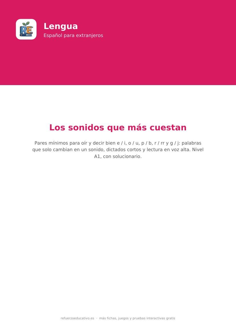 Portada de la ficha Los sonidos que más cuestan, pares mínimos de español para extranjeros, nivel A1