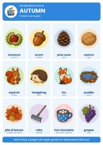 Lámina Autumn: el otoño en inglés con dibujos