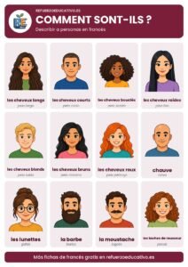 Lámina Comment sont-ils ?: describir a personas en francés con dibujos