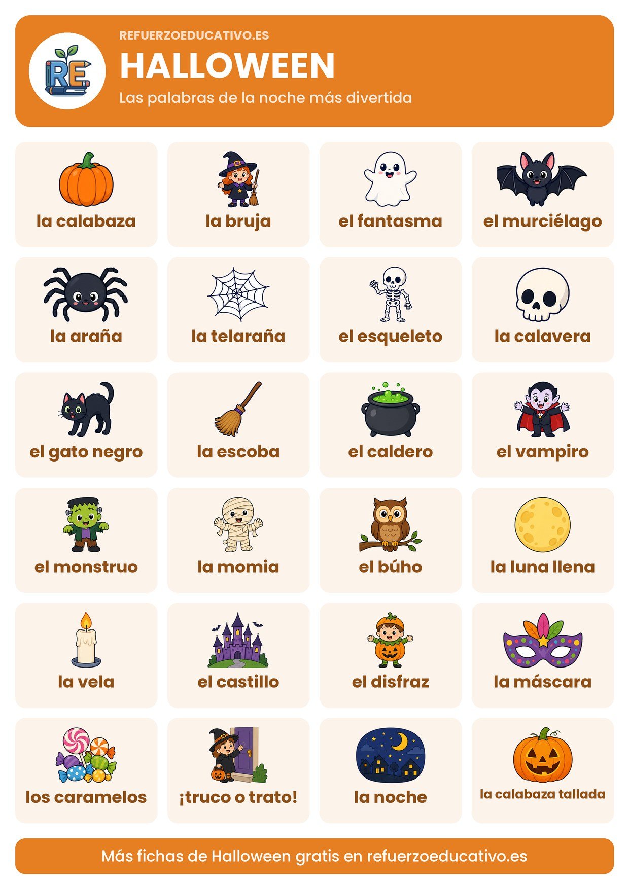 Lámina de Halloween con los dibujos de los juegos