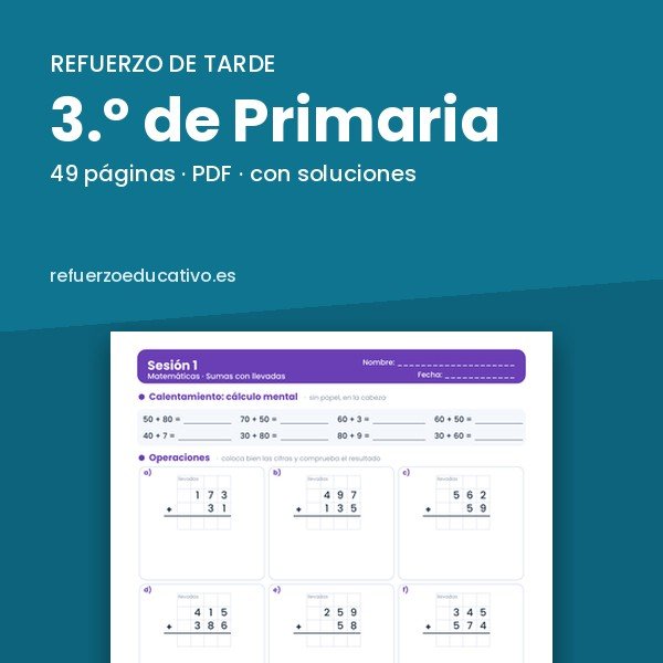 Cuaderno de refuerzo de tarde · 3.º de Primaria — cuaderno en PDF de refuerzoeducativo.es